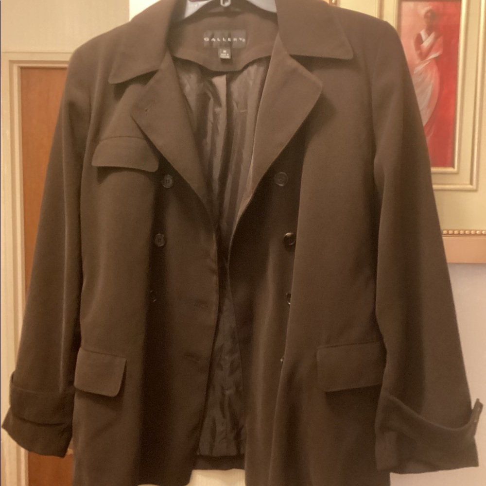 GALLERY CHOCOLATE BROWN DOUBLE BREASTED TRENCH JACKET SZ M.